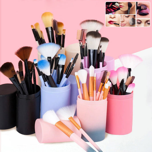 12 piece makeup brush set in colorful holders for easy organization and professional makeup application