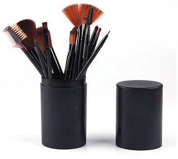 12 piece makeup brush set in a stylish black holder for professional and everyday use