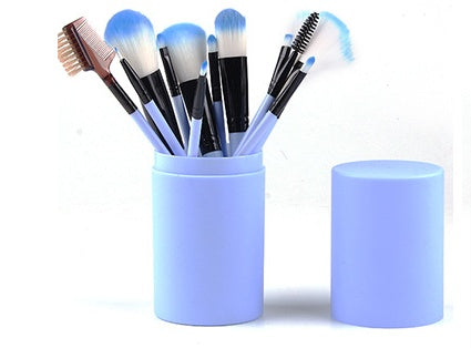 Bella Bliss Cosmetics 12 piece makeup brush set in a stylish purple holder for flawless makeup application