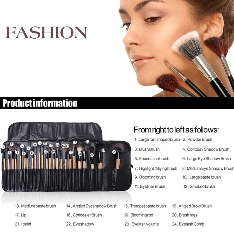 24 piece makeup brushes kit from Bella Bliss Cosmetics with various brush types for complete makeup application