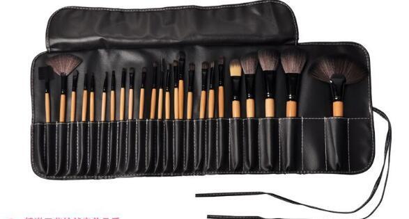 24 piece makeup brushes kit by Bella Bliss Cosmetics in a black roll-up case for versatile application