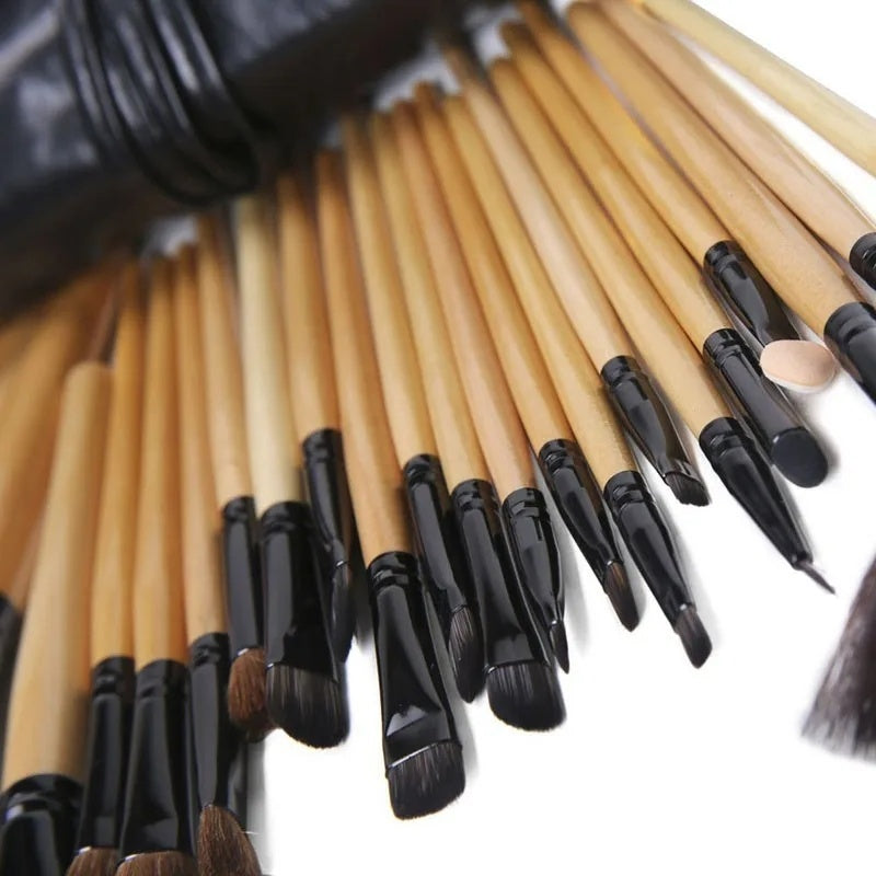 24 piece makeup brushes kit featuring bamboo handles and various brush shapes for professional makeup application