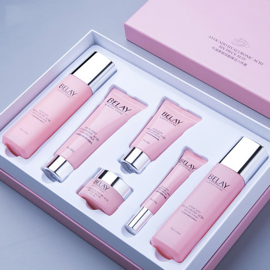 Bella Bliss Cosmetics facial care cosmetics set in a pink box featuring various skincare products