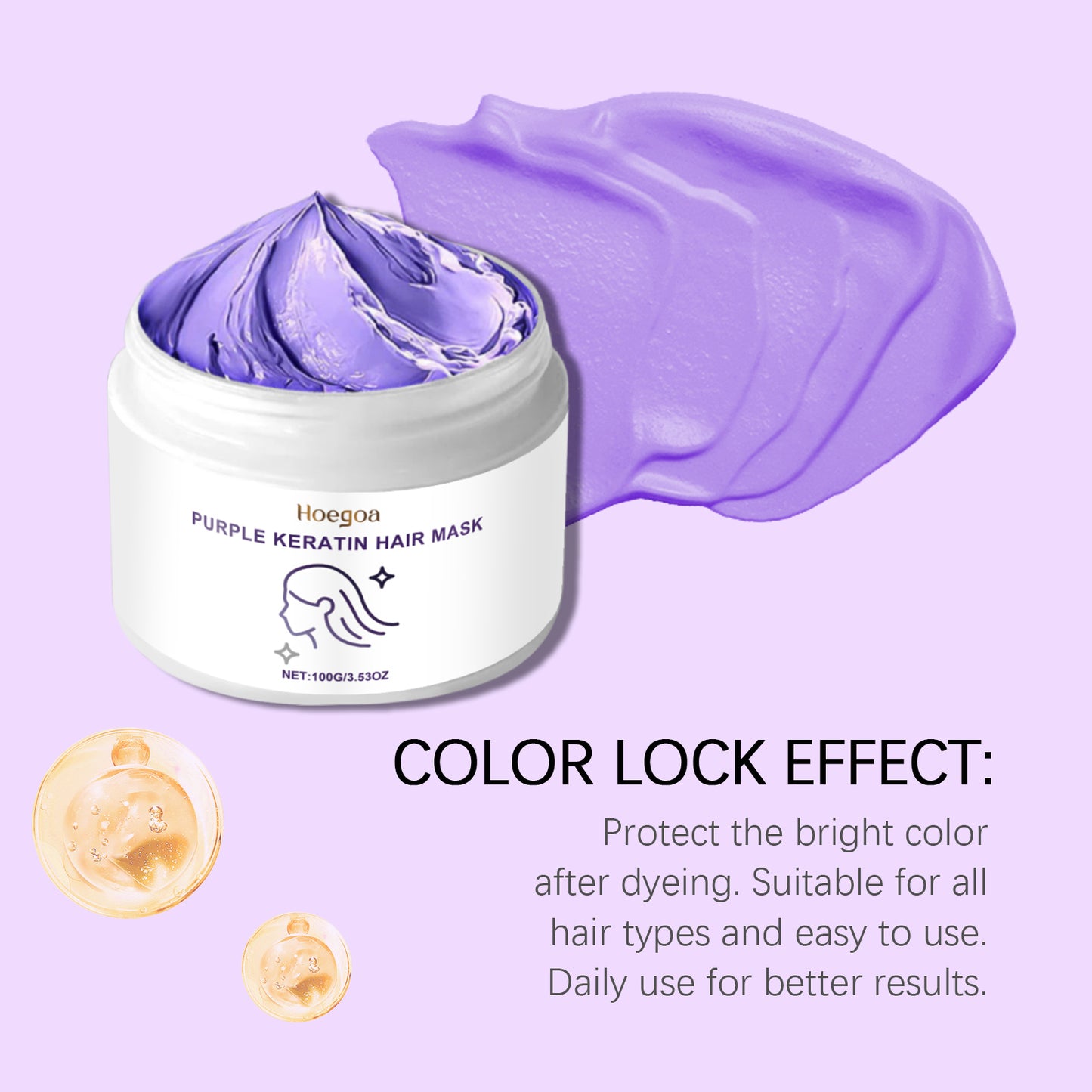 Bella Bliss Cosmetics Purple Keratin Hair Mask for Color Lock, a moisturizing hair mask for dry and frizzy hair