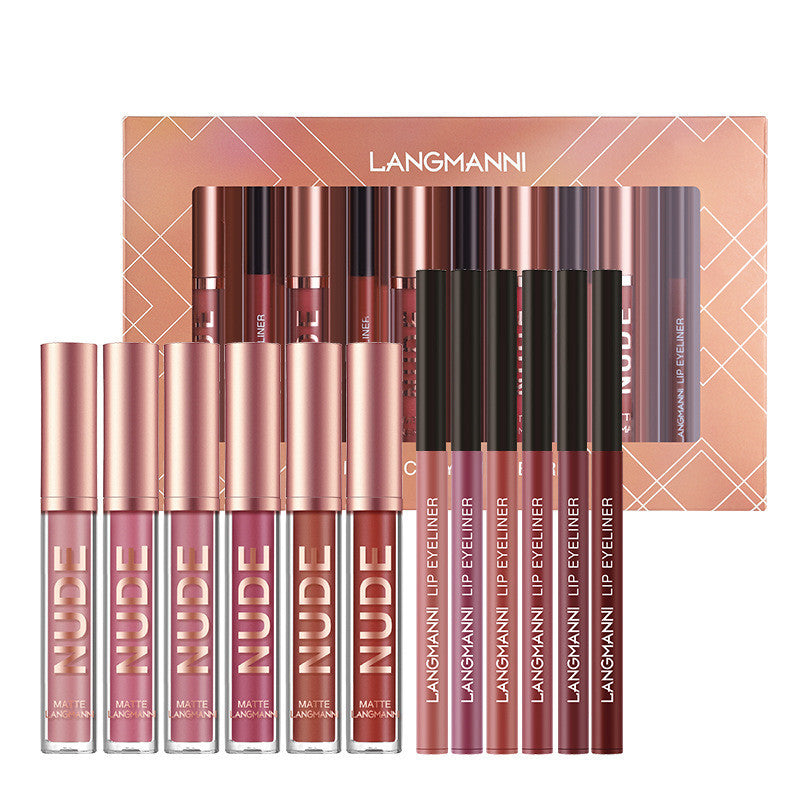 12 piece lip makeup gift set for girls featuring lipsticks and liners in various shades