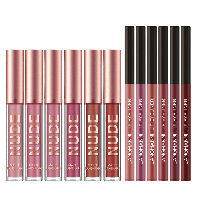 12 piece lip makeup gift set for girls featuring various lip colors and eyeliners by Bella Bliss Cosmetics