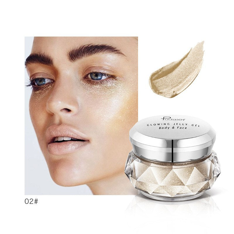 Bella Bliss Cosmetics Mermaid Face Highlighter Gel in a sparkling jar with swatch, ideal for luminous skin