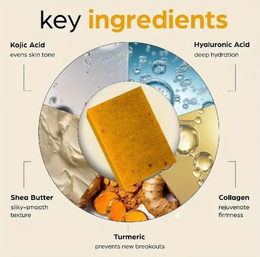 Original Japanese kojic acid soap for dark spots featuring key ingredients like hyaluronic acid and shea butter