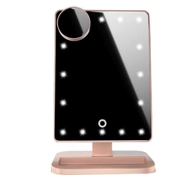 Bella Bliss Cosmetics touch screen makeup mirror with lights featuring a sleek design and adjustable settings